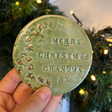 Green Christmas Grandparent Coaster