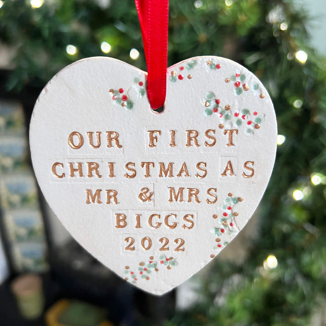 Our First Christmas As Hanging Heart, Married Couples First