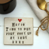 Retirement Heart Ceramic Coaster - Personalised Options - Retirement Keepsake Gift
