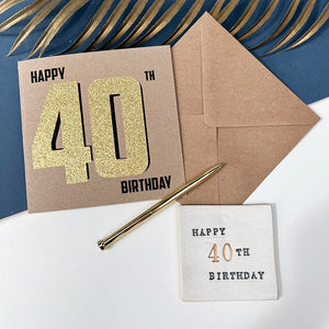 40th Black And Gold Birthday Card