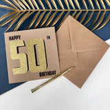 50th Black And Gold Birthday Card