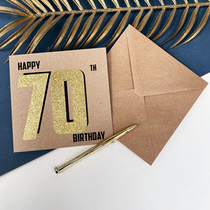 70th Black And Gold Birthday Card