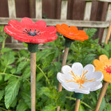 Set Of Five Ceramic Flower Cane Toppers And Bee Bath Sunset Colours