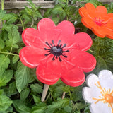 Set Of Five Ceramic Flower Cane Toppers And Bee Bath Sunset Colours