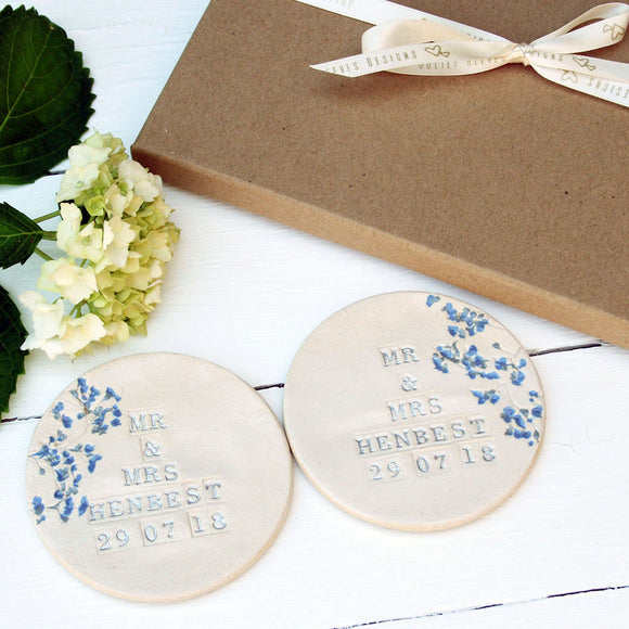 Mr And Mrs Set of Two Wedding Coasters - Personalised Wedding Gift