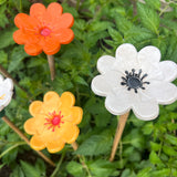 Set Of Five Ceramic Flower Cane Toppers And Bee Bath Sunset Colours