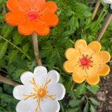 Set Of Five Ceramic Flower Cane Toppers And Bee Bath Sunset Colours