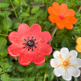 Set Of Five Ceramic Flower Cane Toppers And Bee Bath Sunset Colours
