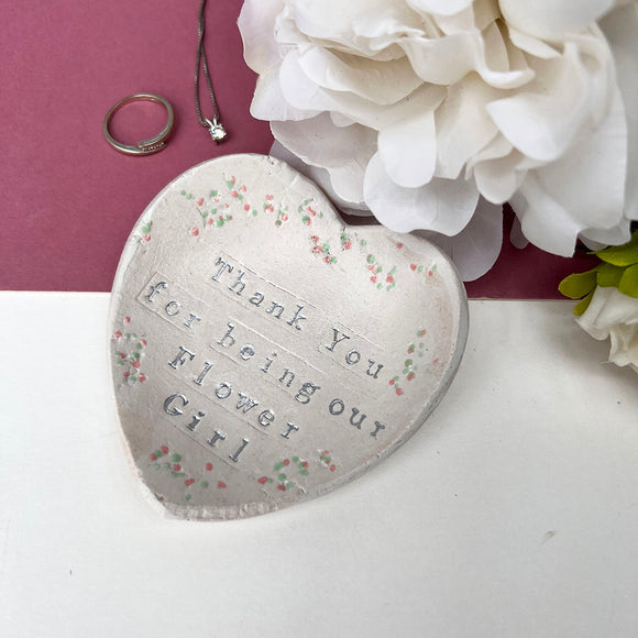 Heart Shaped Flower Girl Ceramic Ring Dish