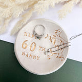 Milestone Birthday Nanny Gold And White Floral Ring Dish