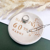 Milestone Birthday Nanny Gold And White Floral Ring Dish