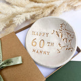Milestone Birthday Nanny Gold And White Floral Ring Dish