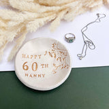 Milestone Birthday Nanny Gold And White Floral Ring Dish