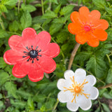 Set Of Five Ceramic Flower Cane Toppers And Bee Bath Sunset Colours