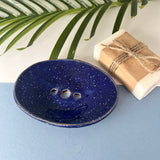 Dark Blue Ceramic Soap Dish With Drainage