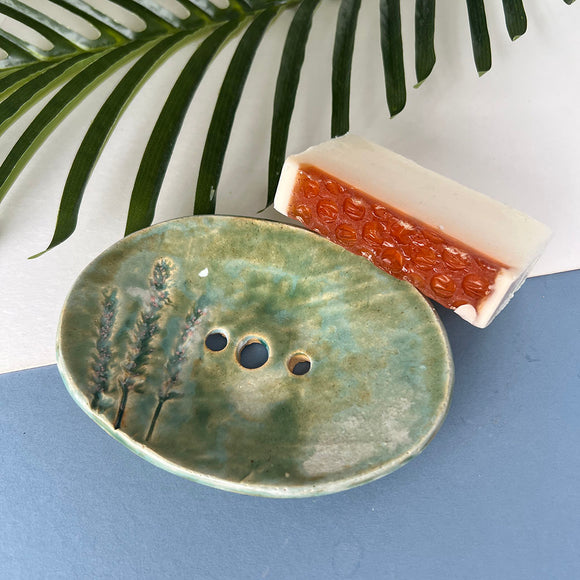Green Meadow Ceramic Soap Dish With Drainage