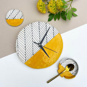 Mustard Herringbone Wall Clock - Kitchen Accessories