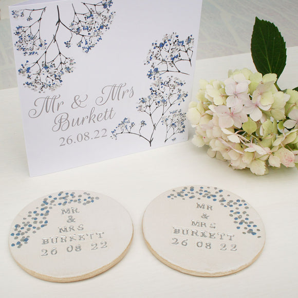 Mr And Mrs Set of Two Wedding Coasters - Personalised Wedding Gift