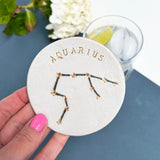 Zodiac Constellation Star Sign Coaster, White and Gold Coasters