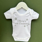 Personalised First Christmas Snowflake Baby Grow / Top