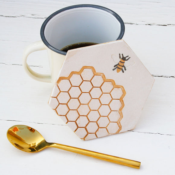 Hexagonal Ceramic Bee Coaster