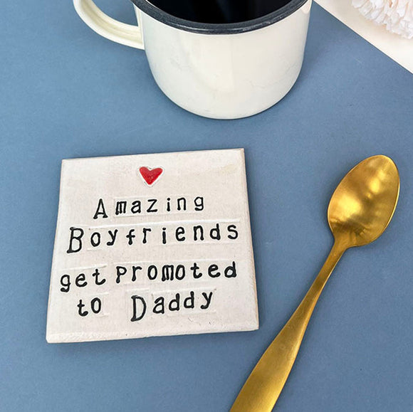 Boyfriend to Daddy Ceramic Coaster - Personalised Pregnancy Reveal Gift