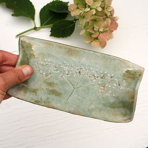 Green Floral Ceramic Butter Tray