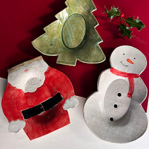Set of Three Ceramic Christmas Plates, Santa, Snowman, Christmas Tree