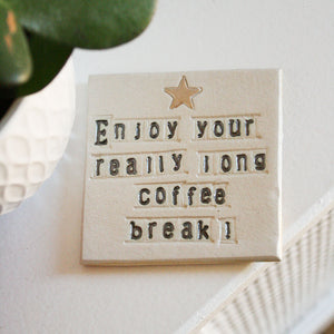 Retirement Star Ceramic Coaster - Personalised Coffee Break Retiring Gift - Retired Gift Idea