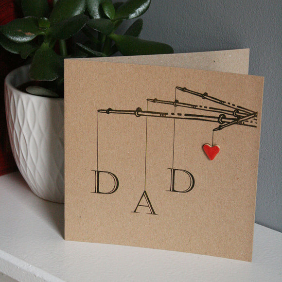 Handmade 'Dad' Fishing Card With Ceramic Heart Detail