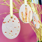 Set Of Three Yellow Ceramic Floral Easter Decorations