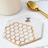 Hexagonal Ceramic Bee Coaster