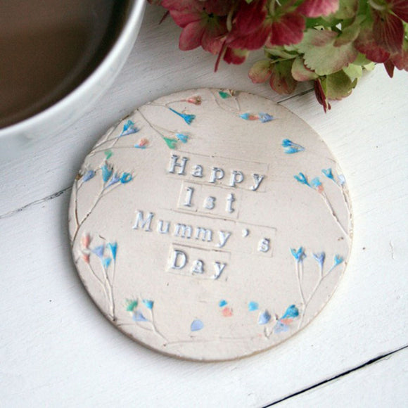 Floral First Mummy's Day Ceramic Coaster