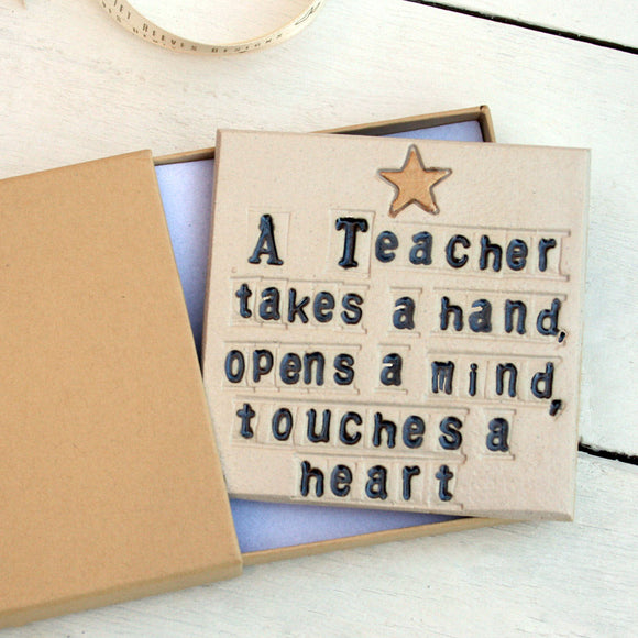 A Teacher Touches A Heart Ceramic Coaster