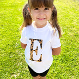 Leopard Print Initial T Shirt, Initial Top and Babygrow for Kids Birthday