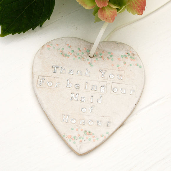 Maid Of Honour Thank You Ceramic Hanging Heart