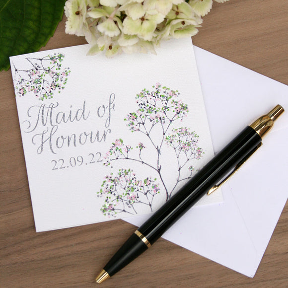 Floral Maid of Honour Wedding Card