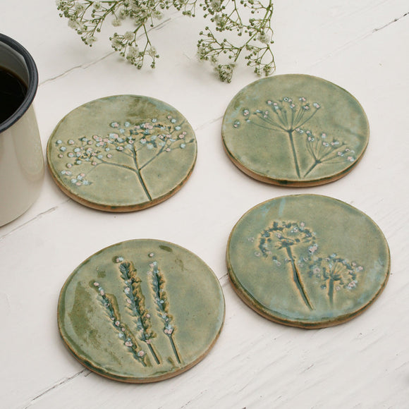 Green Meadow Wild Flower Ceramic Coasters