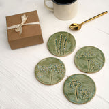 Green Meadow Wild Flower Ceramic Coasters
