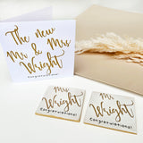 Gold and Black Mr and Mrs Wedding Coasters