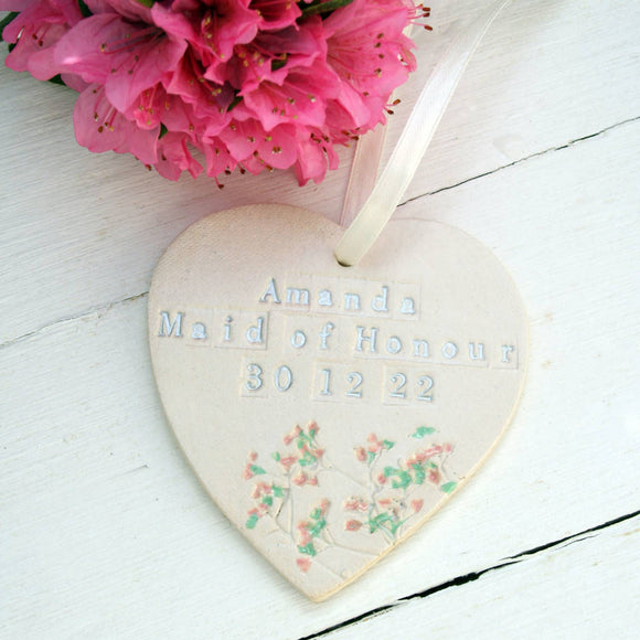 Personalised Maid of Honour Hanging Heart