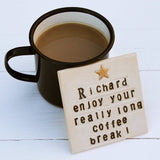 Retirement Star Ceramic Coaster - Personalised Coffee Break Retiring Gift - Retired Gift Idea