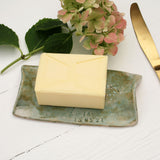 Green Floral Ceramic Butter Tray