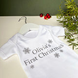 Personalised First Christmas Snowflake Baby Grow / Top