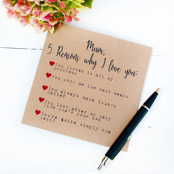 Five Reasons I Love You Mother's Day Card
