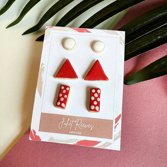 Ceramic Red Earring Set