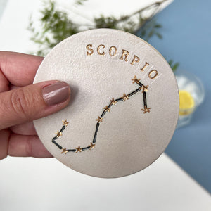 Zodiac Constellation Star Sign Coaster, White and Gold Coasters
