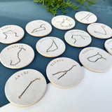 Zodiac Constellation Star Sign Coaster, White and Gold Coasters