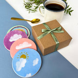 Colourful Weather Themed Coasters, Set Of Four Ceramic Coasters