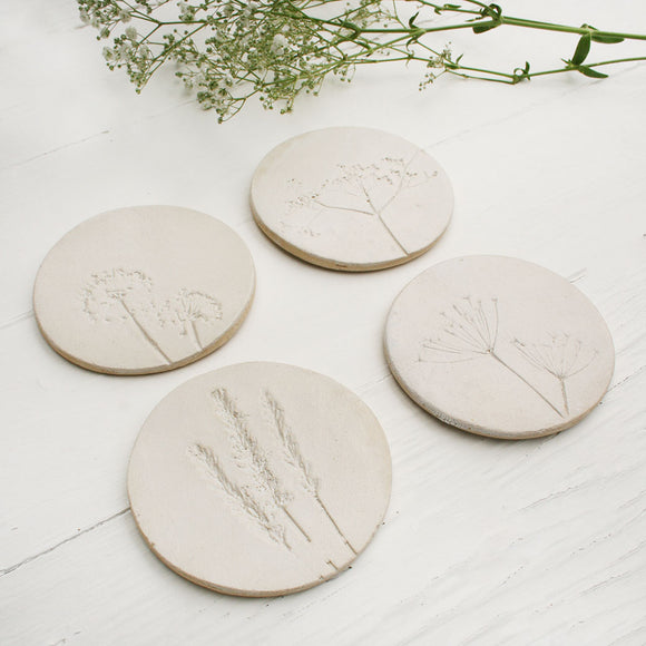 White Wild Flower Ceramic Coasters